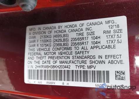 2019 Honda Cr-V Lx из США, поврежденный, VIN 2HKRW6H38KH203442